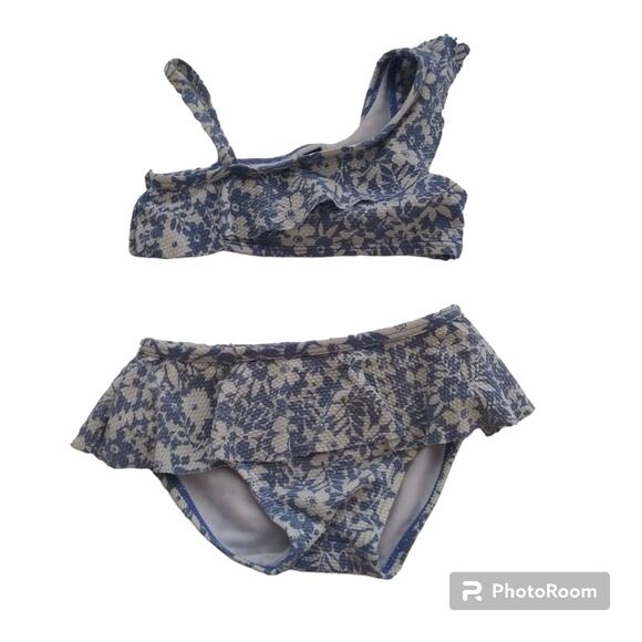 Janie and Jack Blue Floral Ruffle 2 Piece Swim Suit Size 12 - 18 M - Picture 1 of 11
